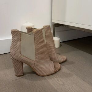 Taupe Textured Peep-Toe Block Heel Booties - Women